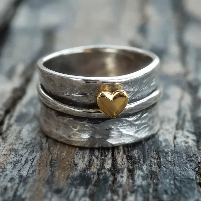 Vintage Golden Heart Silvered Ring-Lydieannejewelry