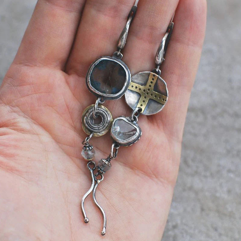 Blue Stone Cross Earrings-Lydieannejewelry