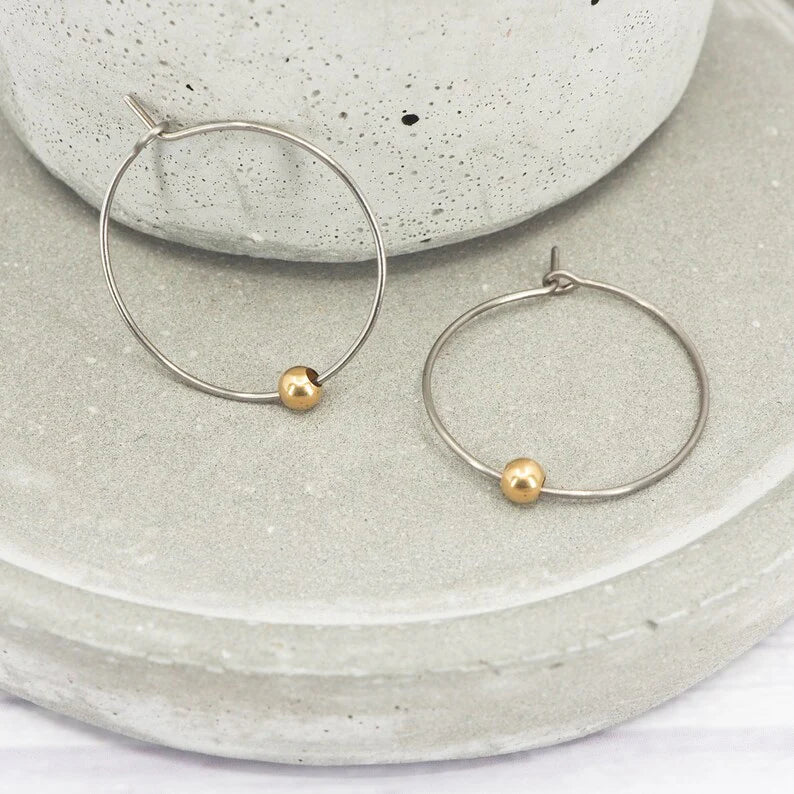Vintage Silver Hoop Golden Pearl Earrings-Lydieannejewelry