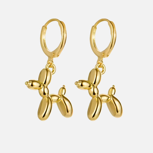 Gold Huggie Earrings with Mini Balloon Dog Charm