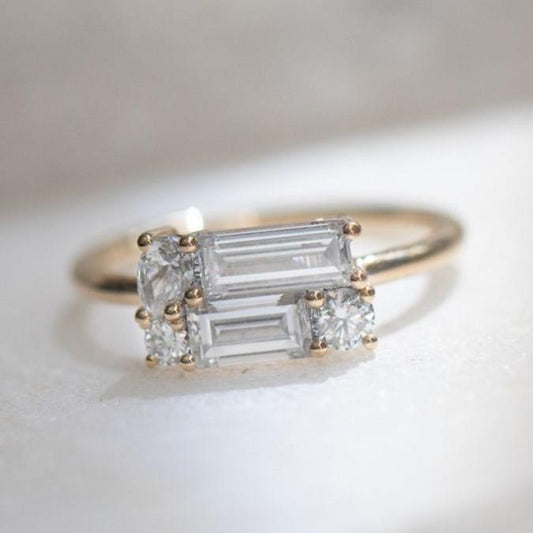 Vintage White Double Glass Gold Ring-Lydieannejewelry