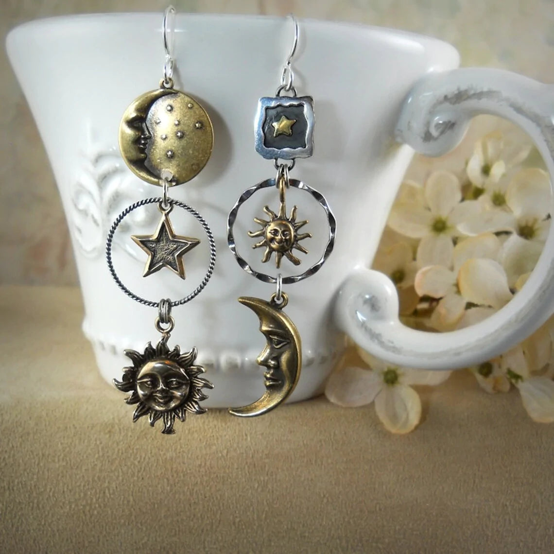 Sun-Moon Pendant Earrings-Lydieannejewelry