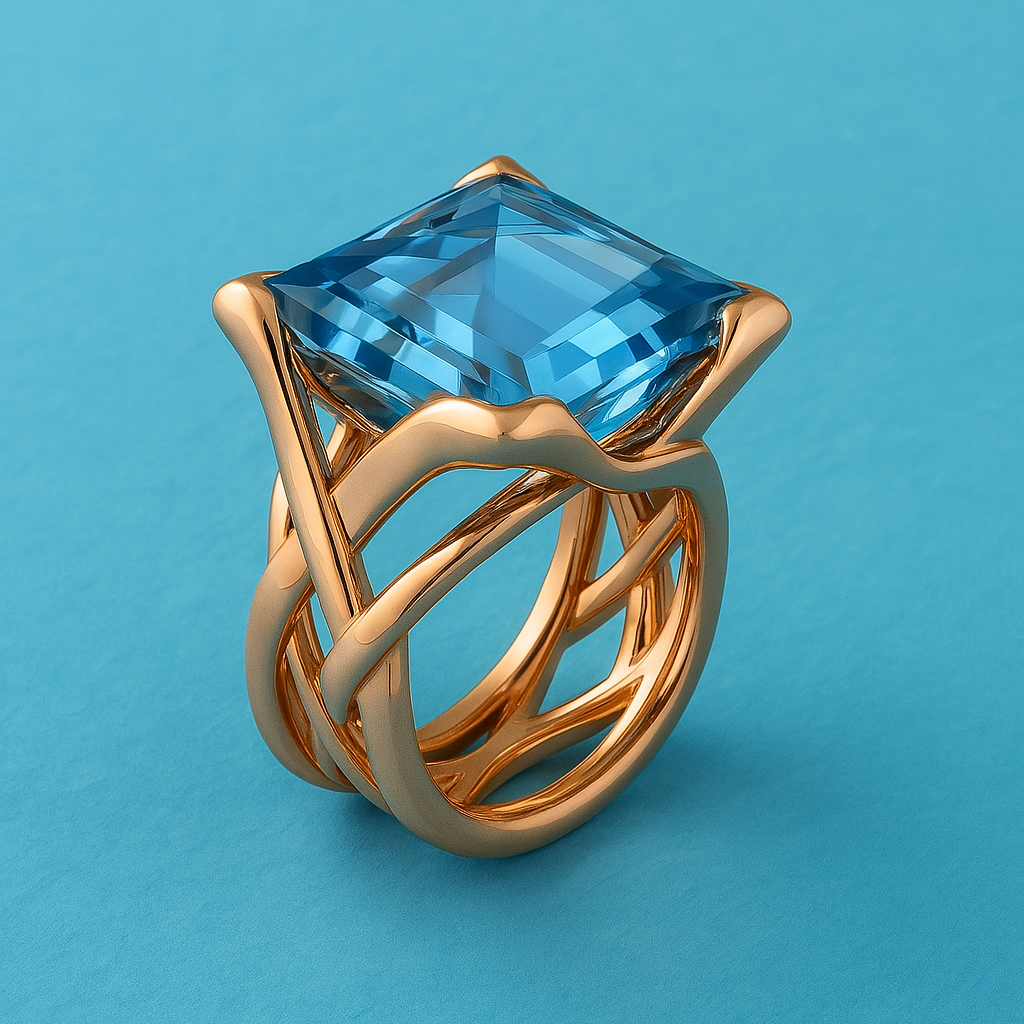Vintage Rose Gold Blue Zirconia Ring