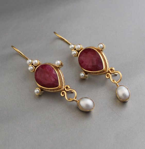 Vintage Ruby Pearl Earrings-Lydieannejewelry