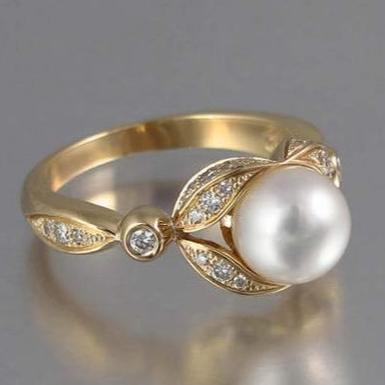 Vintage Pearl & Bright Gold Ring-Lydieannejewelry