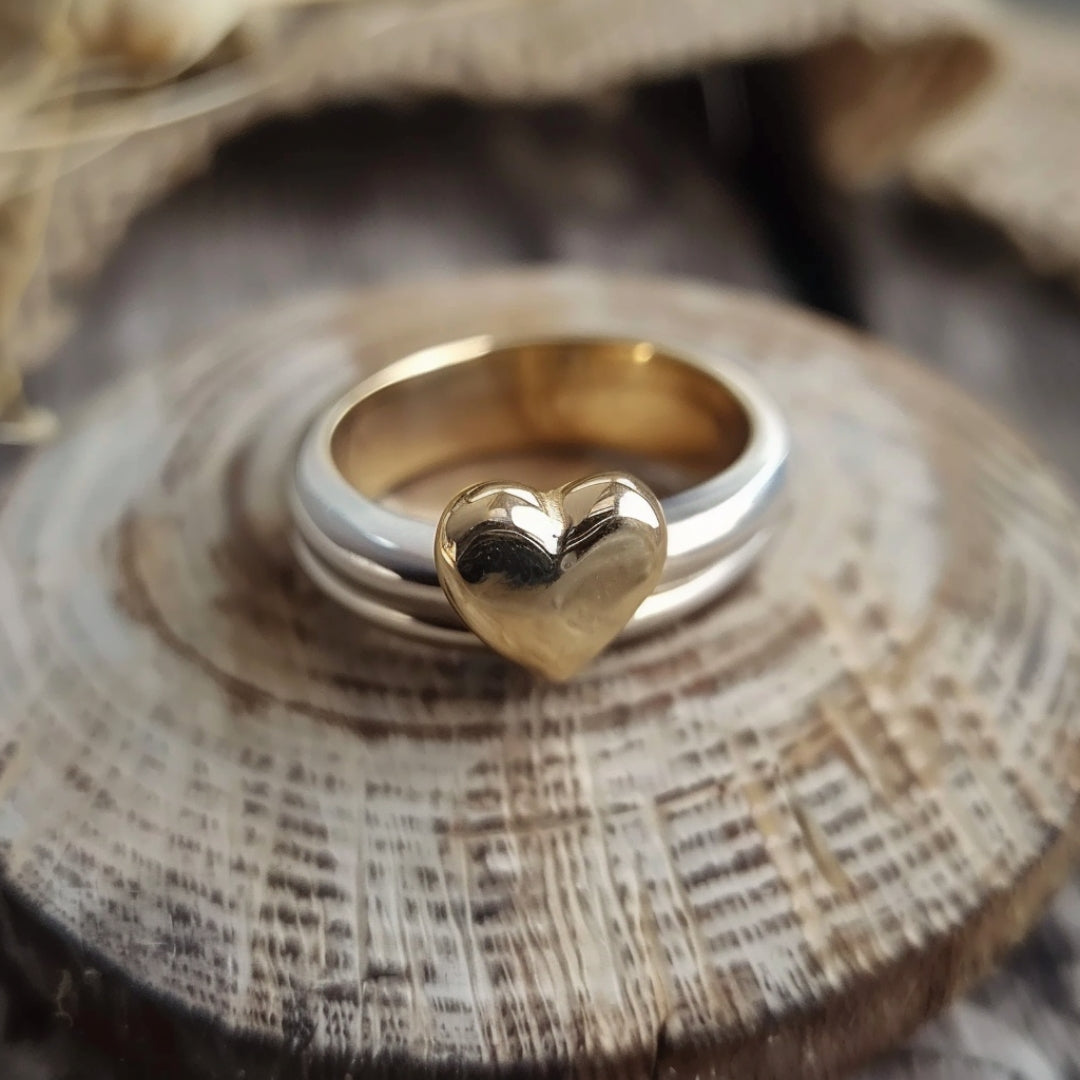Gold Heart Silver Ring-Lydieannejewelry