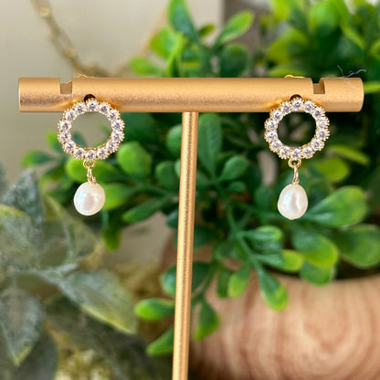 Belina Open Circle Pearl Earrings-Lydieannejewelry