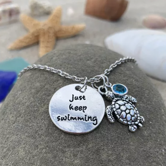 Keep Swimming Turtle Necklace in Silver-Lydieannejewelry