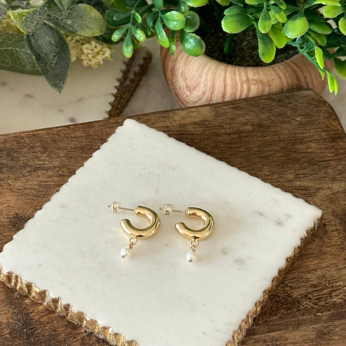 Ileana Thick Hoop Pearl Earrring-Lydieannejewelry