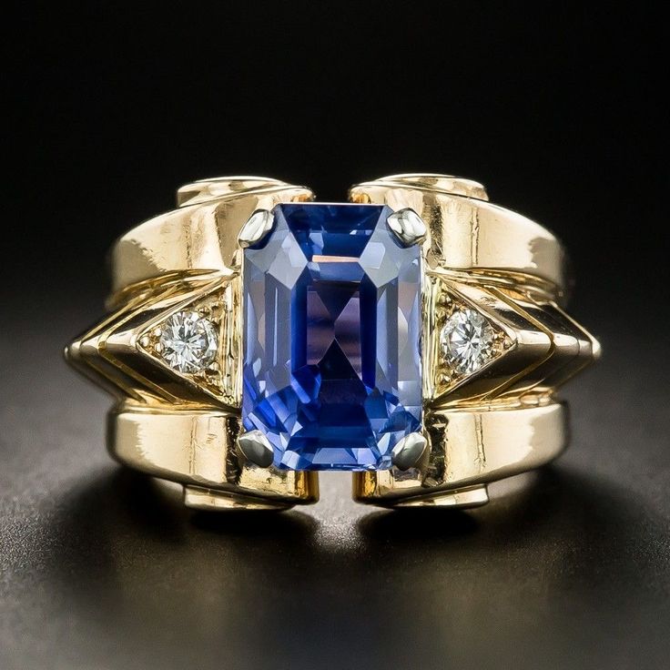 Vintage Zirconia Blue Gold Ring-Lydieannejewelry