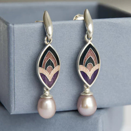 Vintage Enamel & Rose Pearl Earrings-Lydieannejewelry