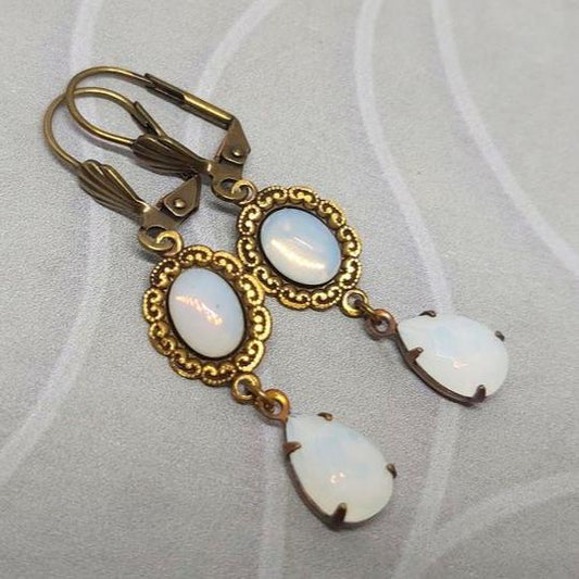 Vintage White Dangling Earrings-Lydieannejewelry