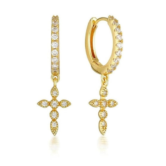 Dainty Cross Huggie Hoop Earrings-Lydieannejewelry