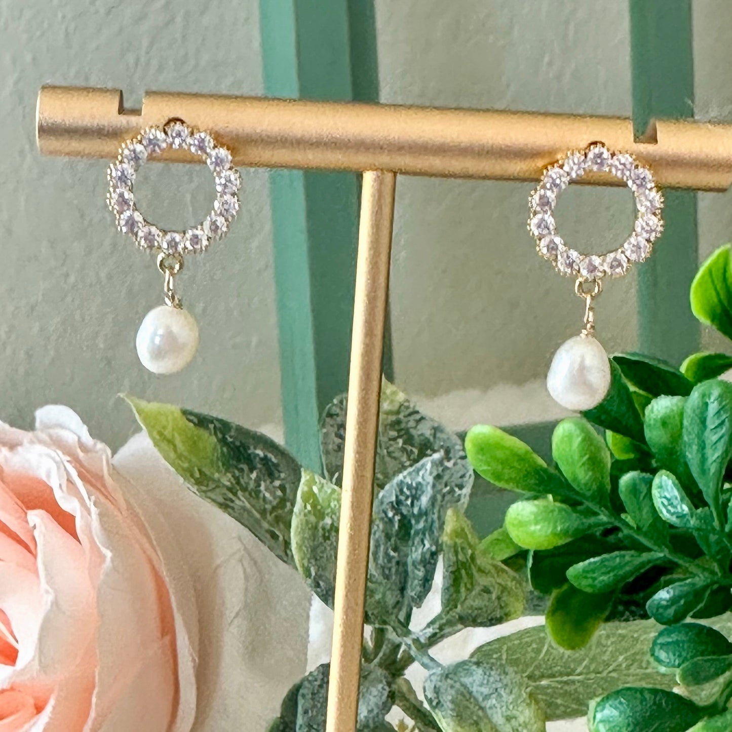 Belina Open Circle Pearl Earrings-Lydieannejewelry