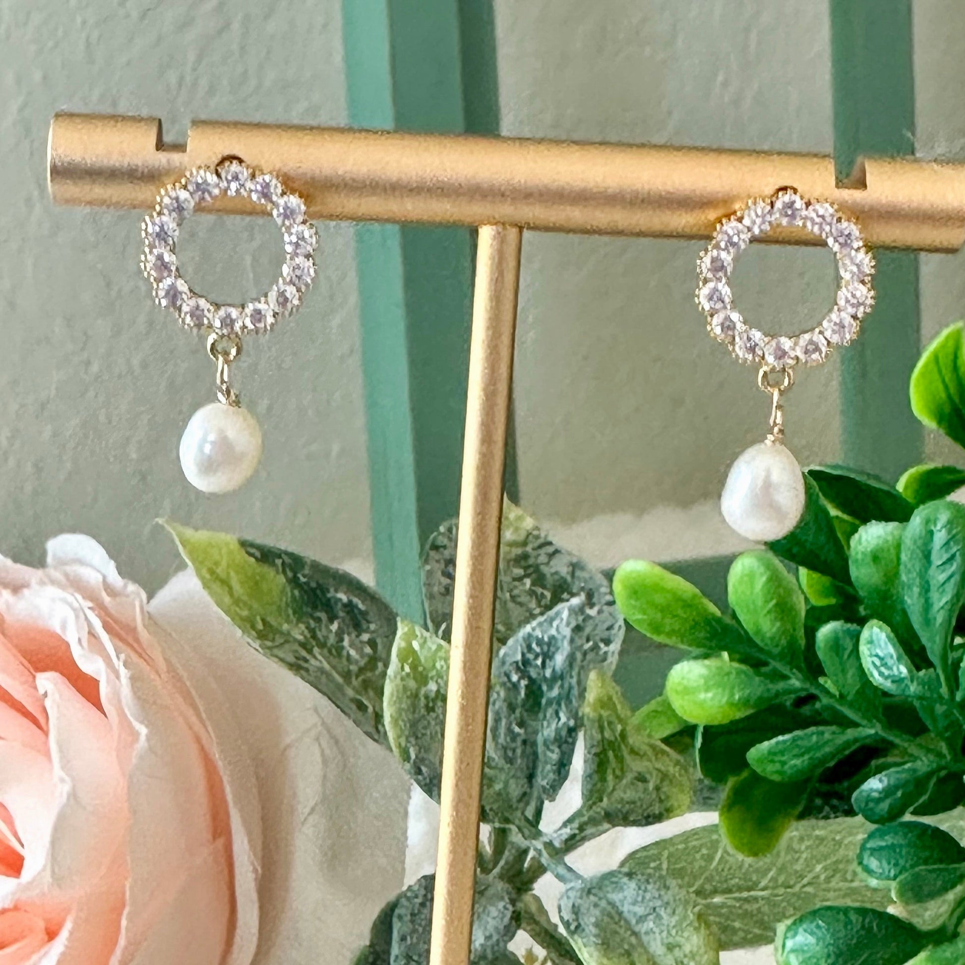 Belina Open Circle Pearl Earrings-Lydieannejewelry
