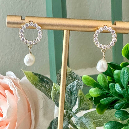 Belina Open Circle Pearl Earrings-Lydieannejewelry