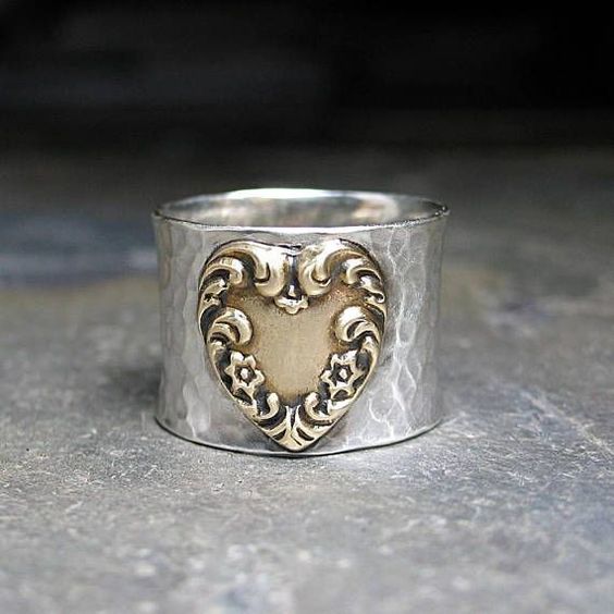 Vintage Silver Golden Heart Ring-Lydieannejewelry