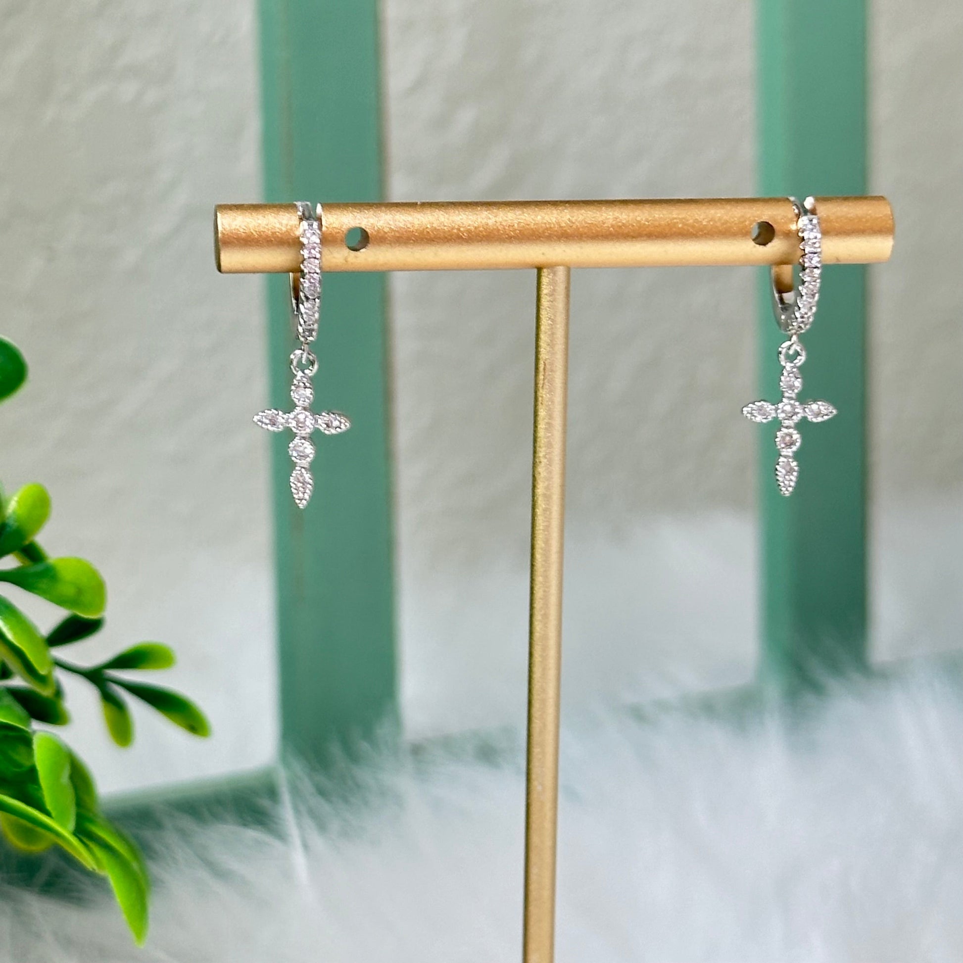 Dainty Cross Huggie Hoop Earrings-Lydieannejewelry