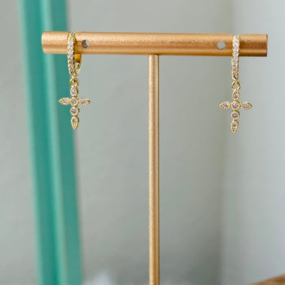 Dainty Cross Huggie Hoop Earrings-Lydieannejewelry