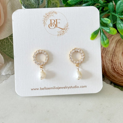 Belina Open Circle Pearl Earrings-Lydieannejewelry