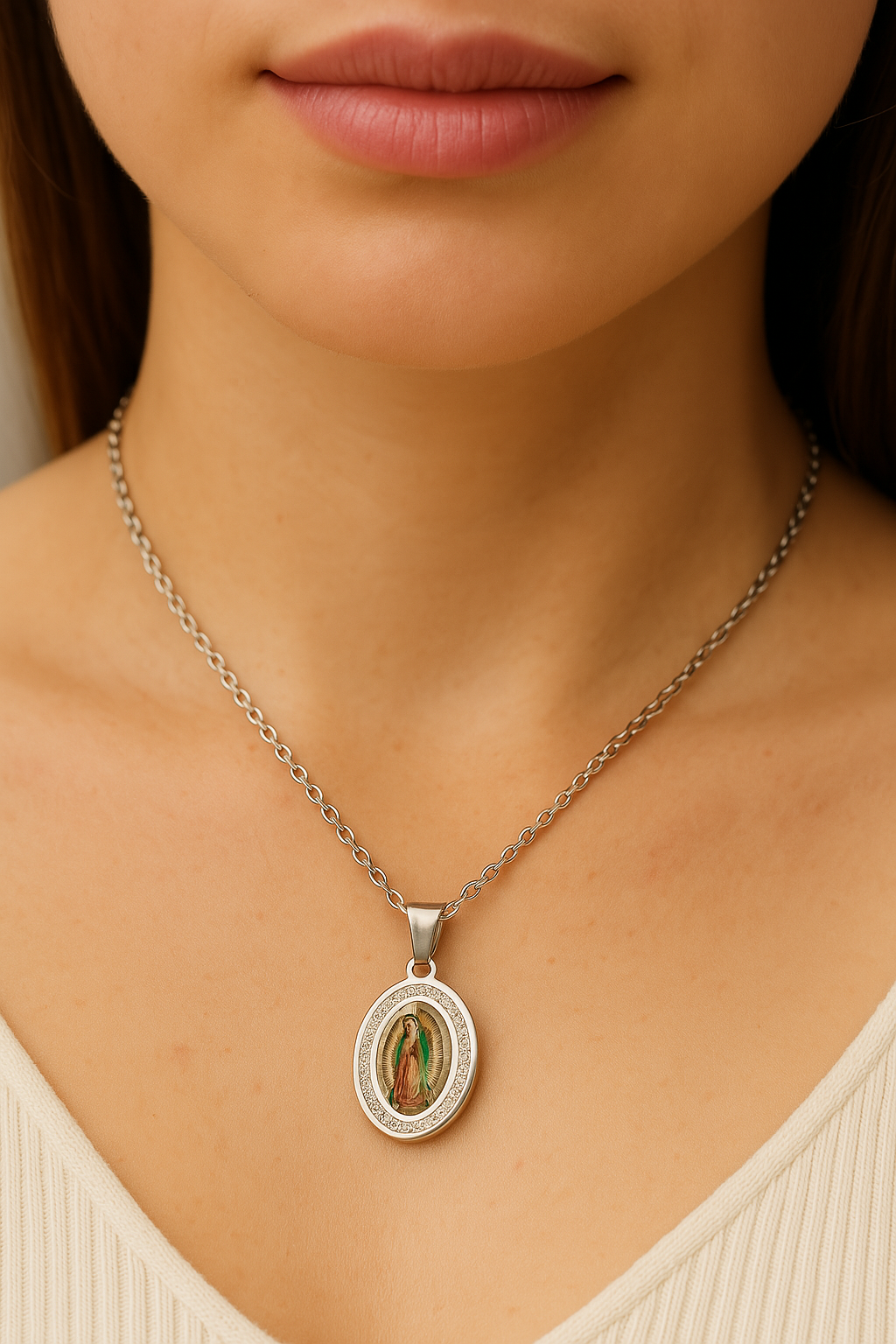 Spiritual Silver Virgin Mary Necklace-Lydieannejewelry