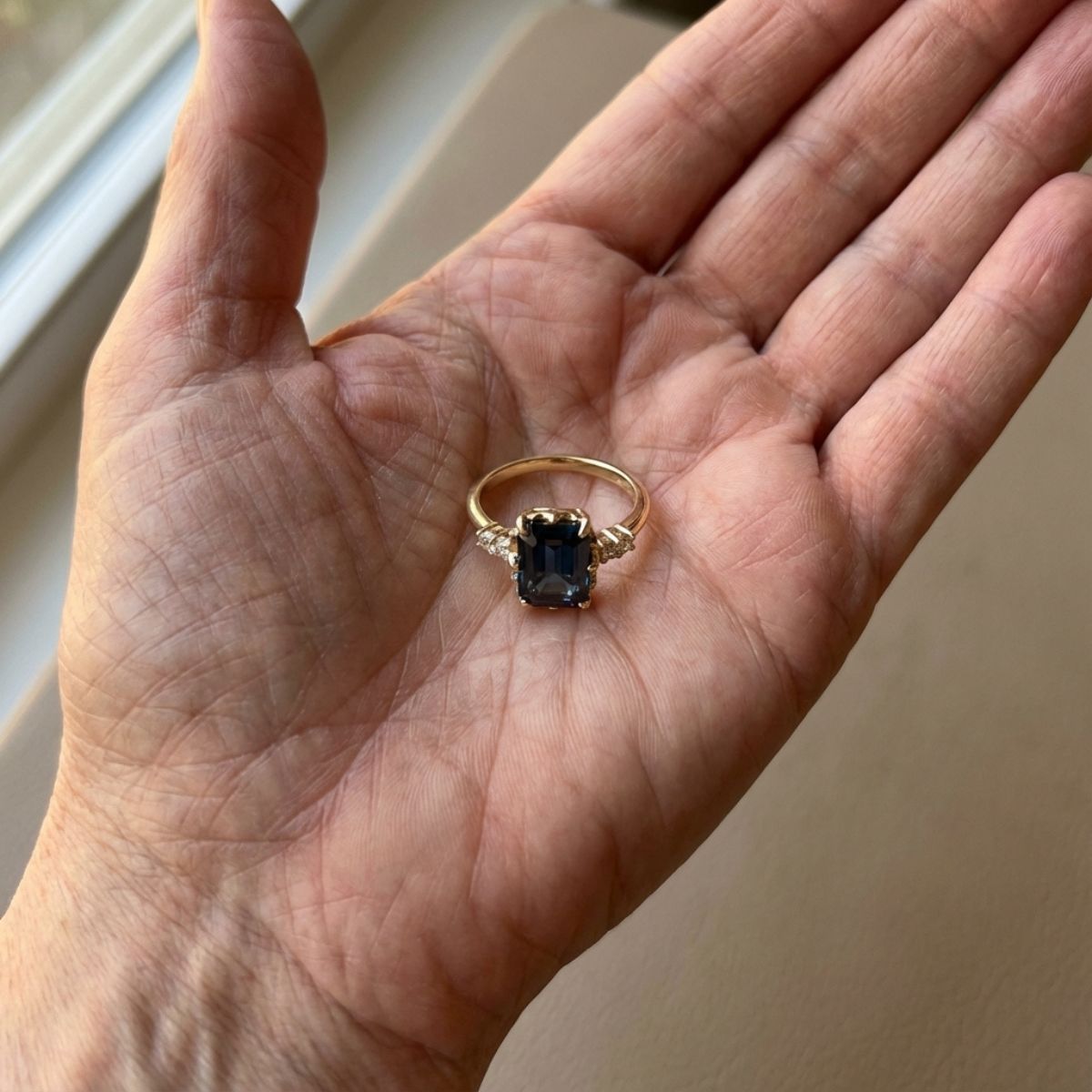 Vintage Blue Crystal Gold Ring