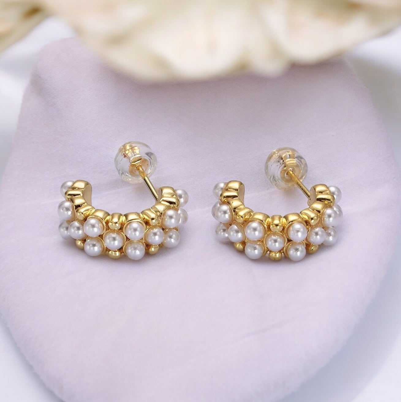 Sabrina Pearl Lined Hoop Earrings-Lydieannejewelry