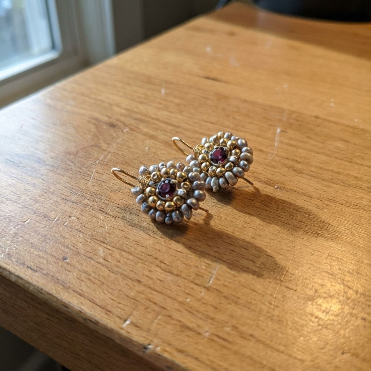 Vintage Golden & Grey Stones Earrings