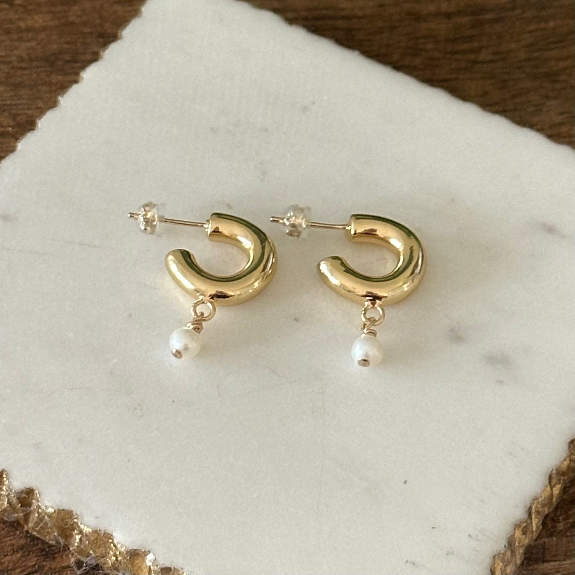 Ileana Thick Hoop Pearl Earrring-Lydieannejewelry