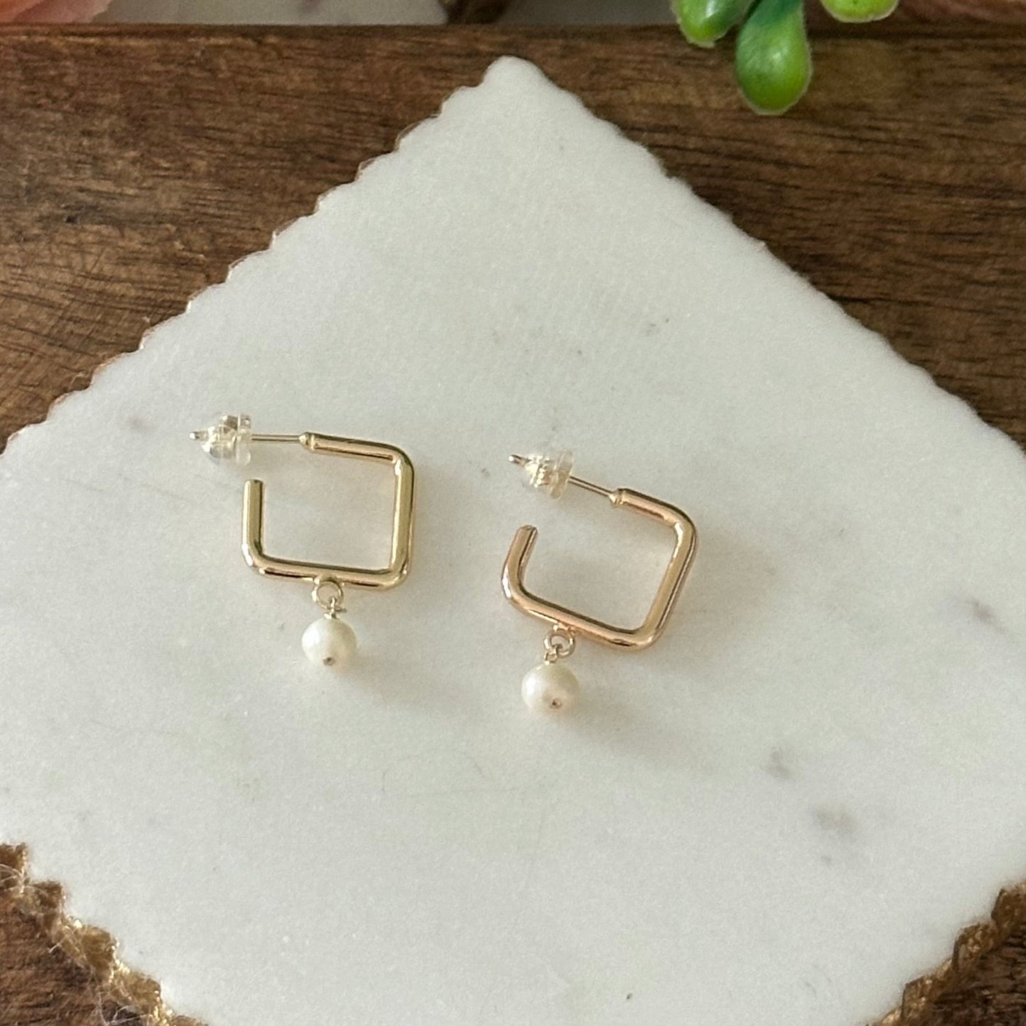 Dalila Square Hoop Pearl Earrings-Lydieannejewelry