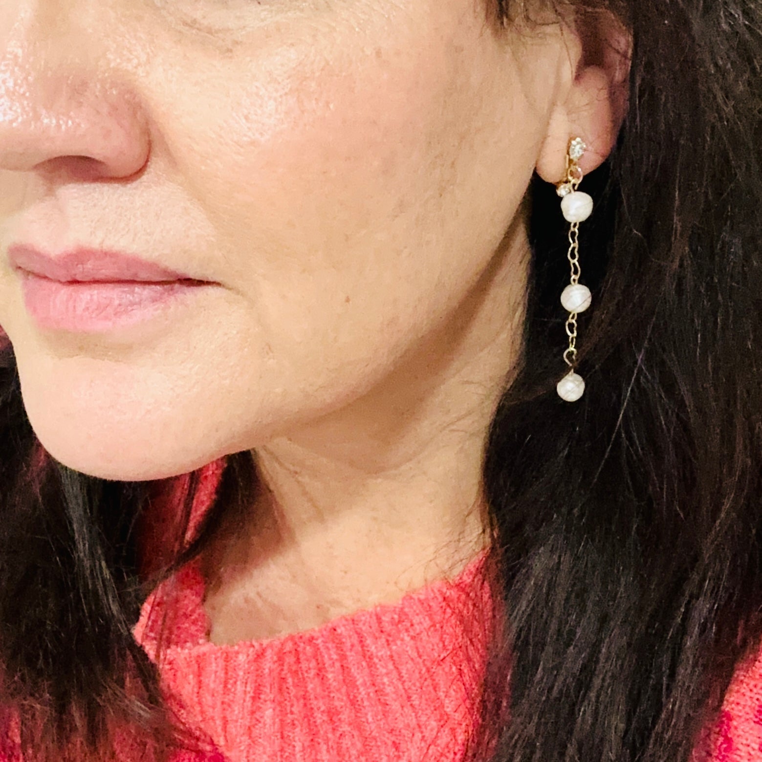 Three Wishes Pearl Dangle Earrings-Lydieannejewelry