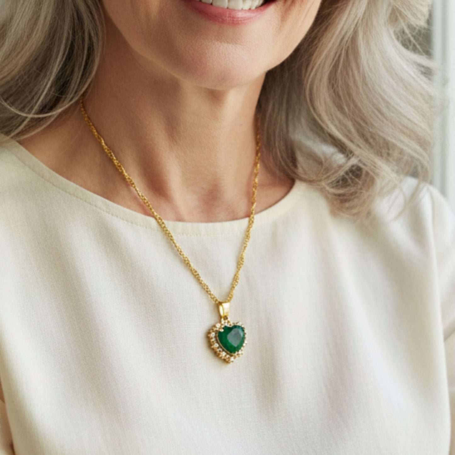 Gold Heart Pendant Necklace with Colorful Rhinestones