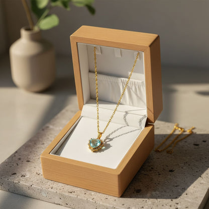 Gold Heart Pendant Necklace with Colorful Rhinestones