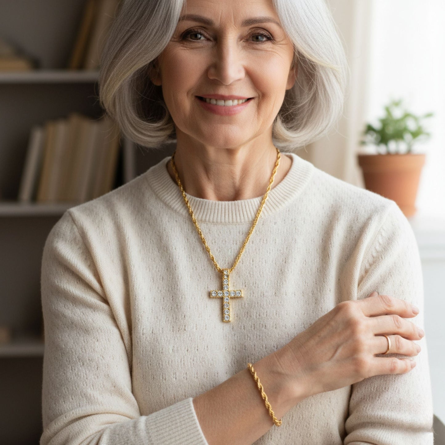 Retro Gold & Silver Cross Pendant Necklace