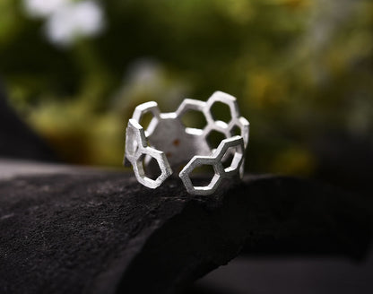Adjustable 18K Gold Plated Honeycomb Ring
