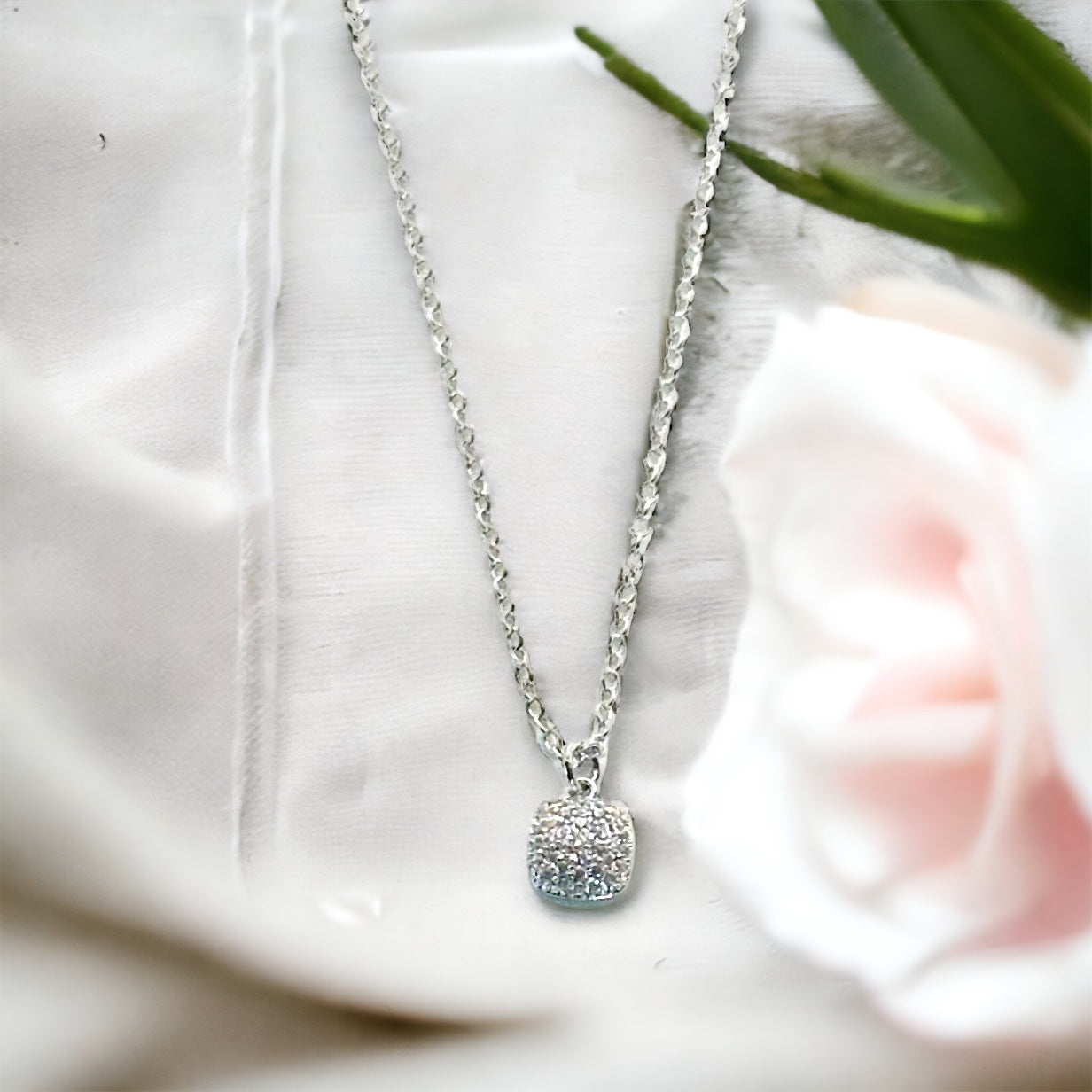 Tessa CZ Square Pendant Necklace-Lydieannejewelry