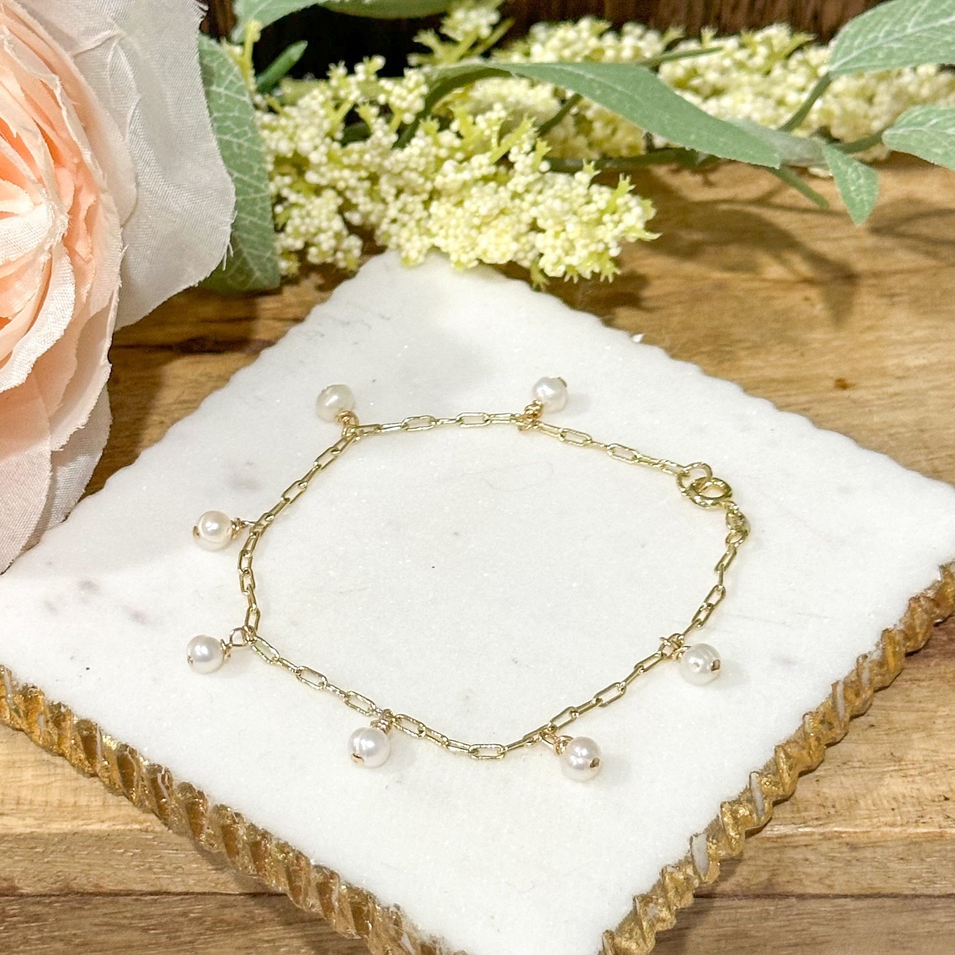 Gina Mini Pearl Charm Bracelet-Lydieannejewelry