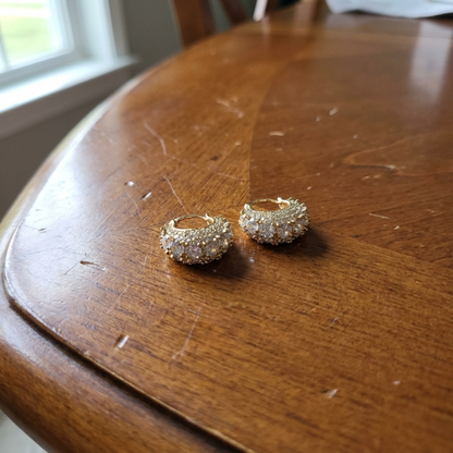 Vintage Crystal Pave Gold Hoop Earrings
