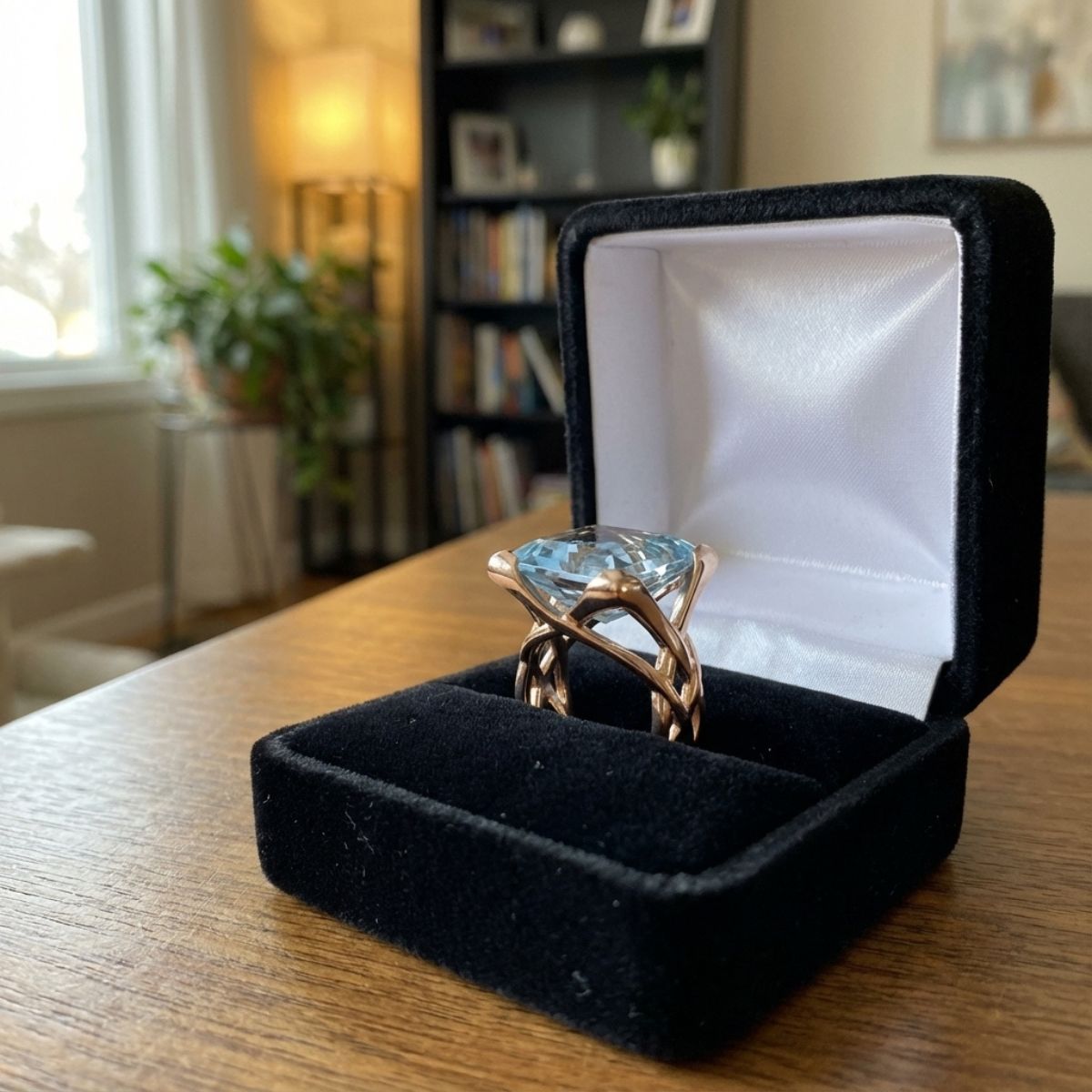 Vintage Rose Gold Blue Zirconia Ring