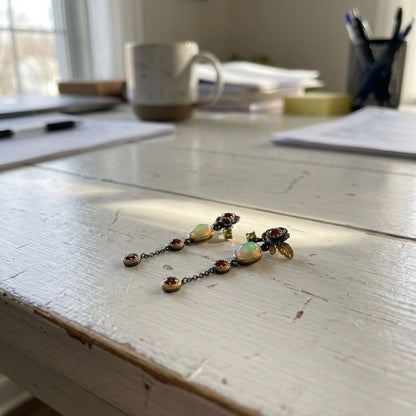 Boho Earrings with Opal and Red Zirconia