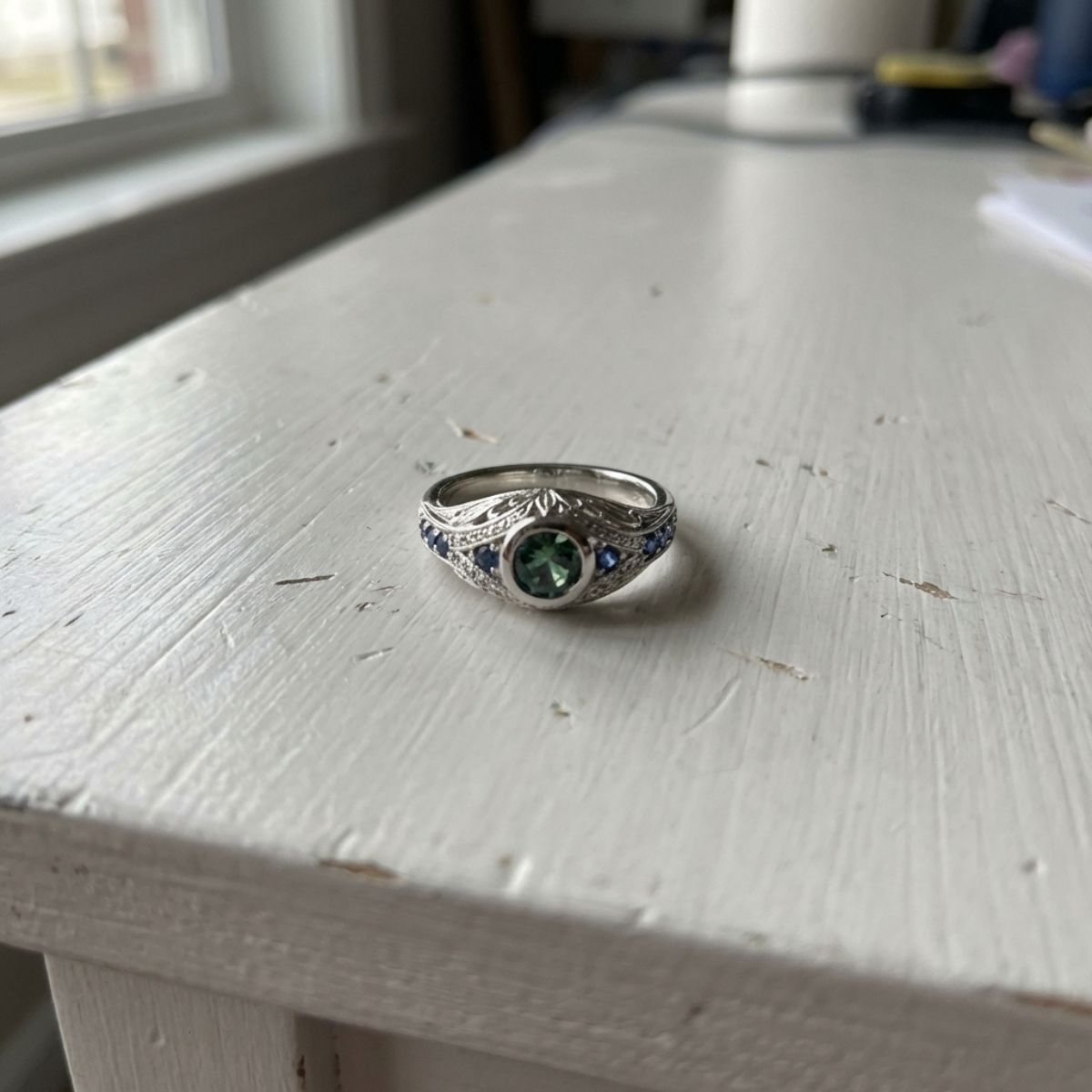 Vintage Blue Green Silver Bright Ring