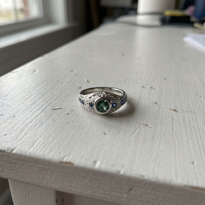 Vintage Blue Green Silver Bright Ring