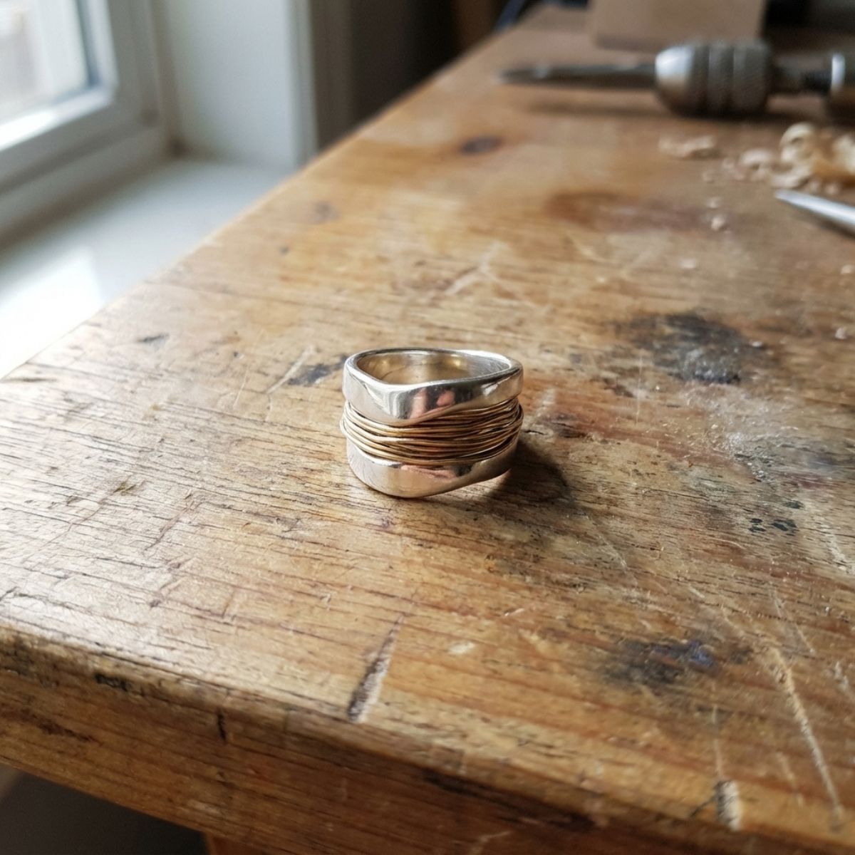 Silver Golden Threads Ring