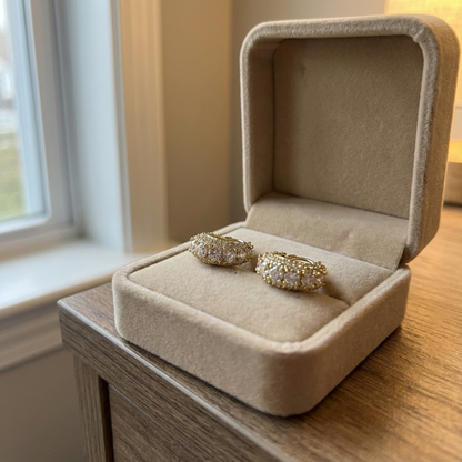 Vintage Crystal Pave Gold Hoop Earrings