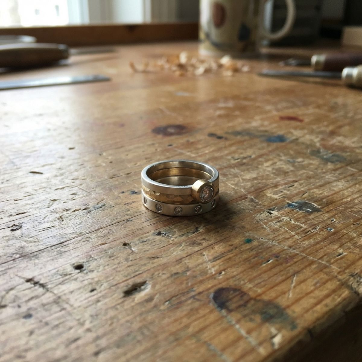 Vintage Layered Gold & Silver Zirconia Ring