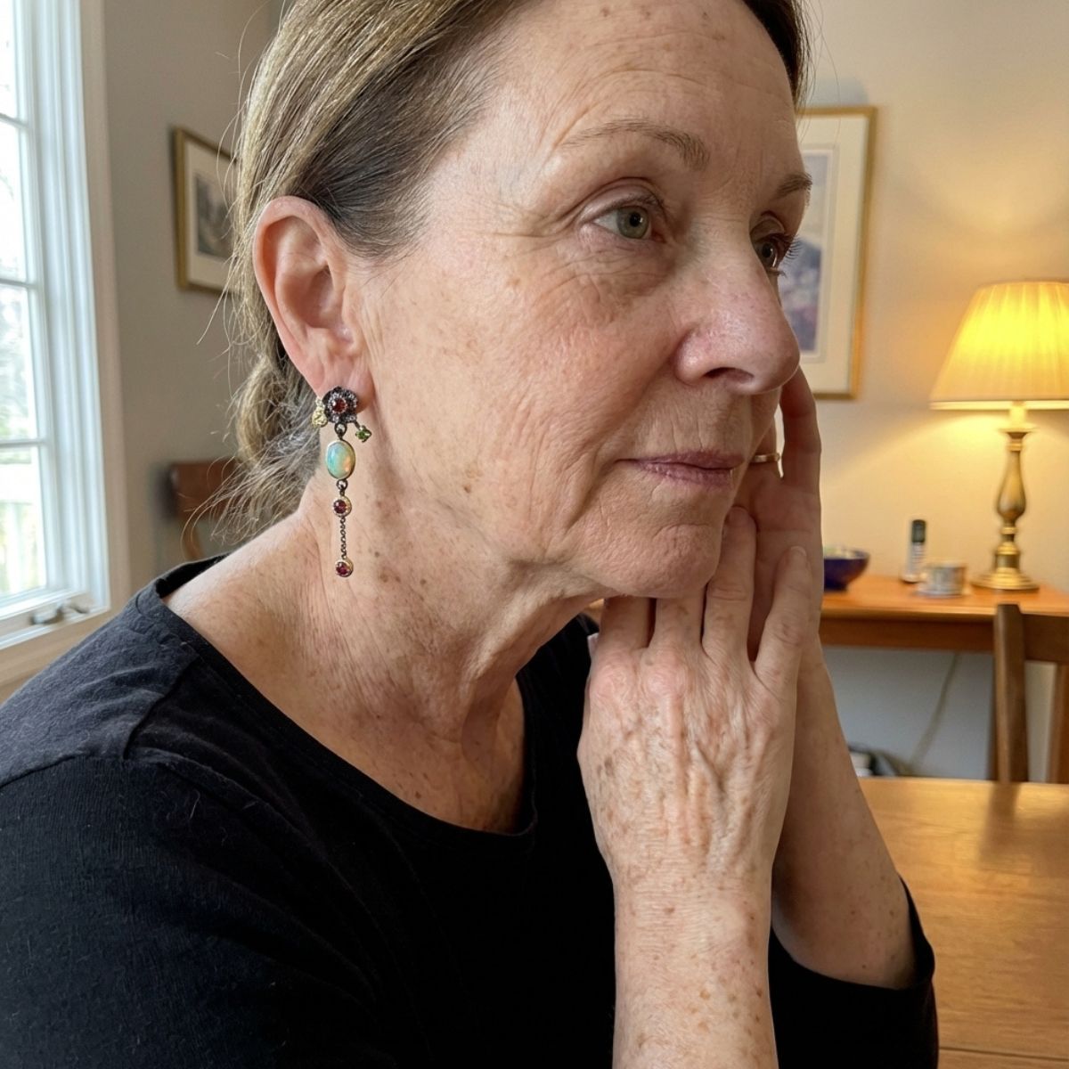 Boho Earrings with Opal and Red Zirconia