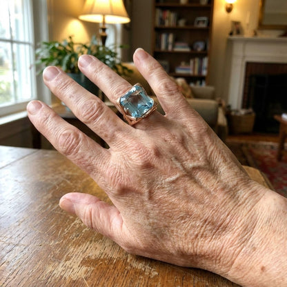 Vintage Rose Gold Blue Zirconia Ring