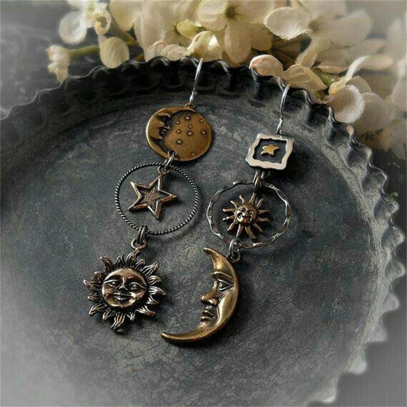Sun-Moon Pendant Earrings-Lydieannejewelry