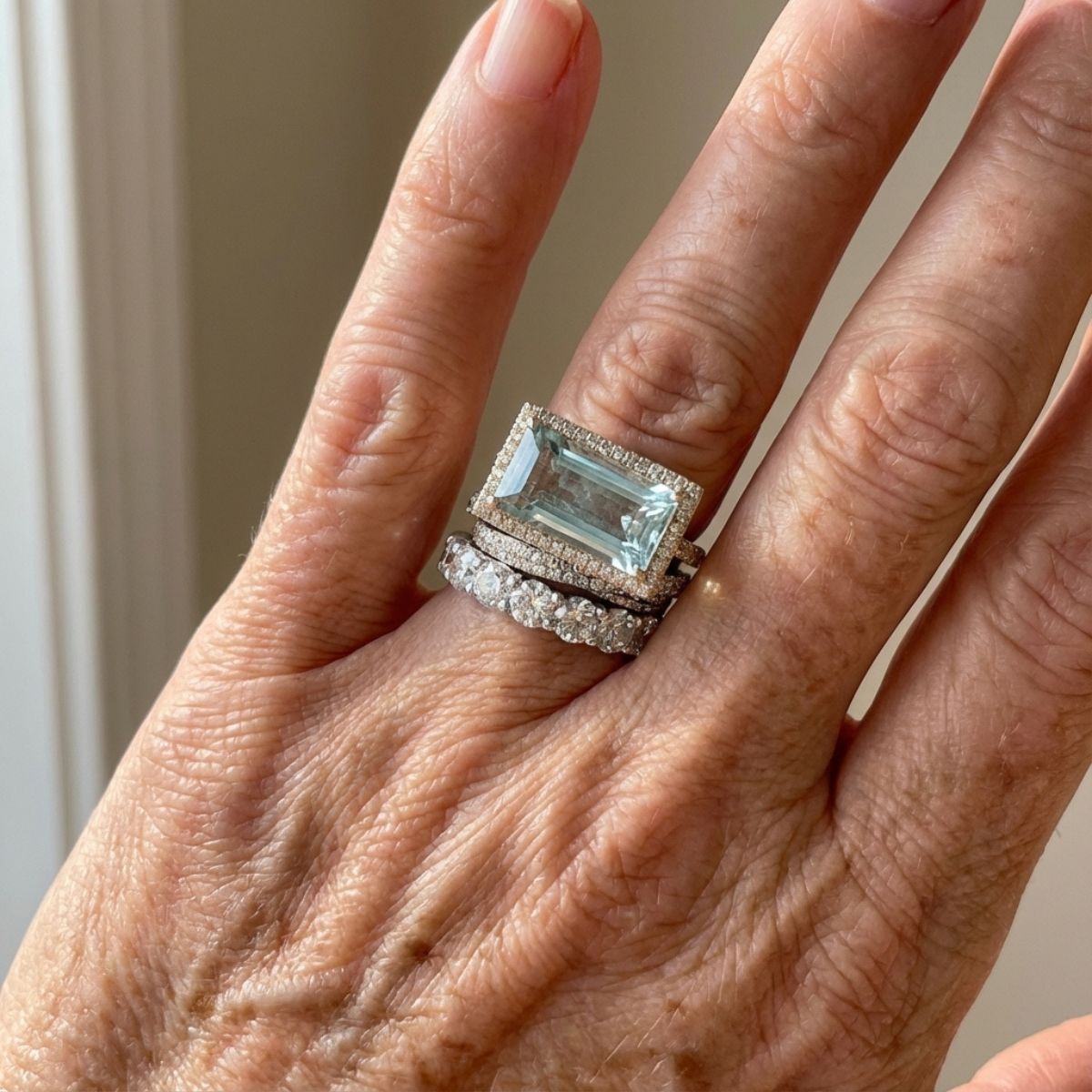 Vintage Silver Turquoise Glass Ring Set