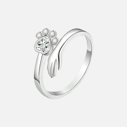 925 Sterling Silver Adjustable Ring – Hand and Paw Print Design